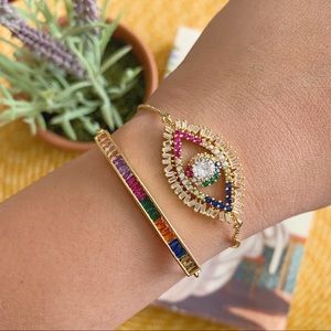 2pcs Evil Eye 18k Gold Plated Adjustable Bracelet